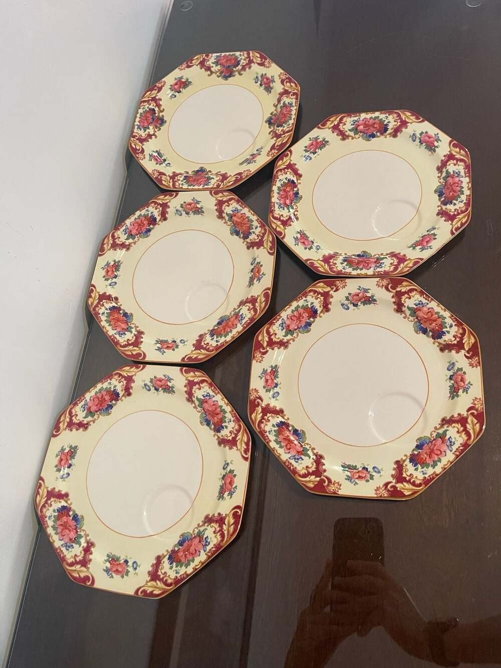 Set of 5 Crown Ducal Ware CRD38 Octagonal Floral Salad Plates Made in England